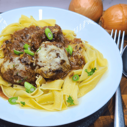 french onion bison boar ground meat recipe meatballs