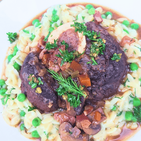 Bispn Osso Buco with orzo and peas 
