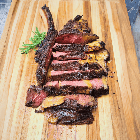 Reverse Seared Dry Aged Bison Tomahawk Steak - Jackson Hole Buffalo Meat
