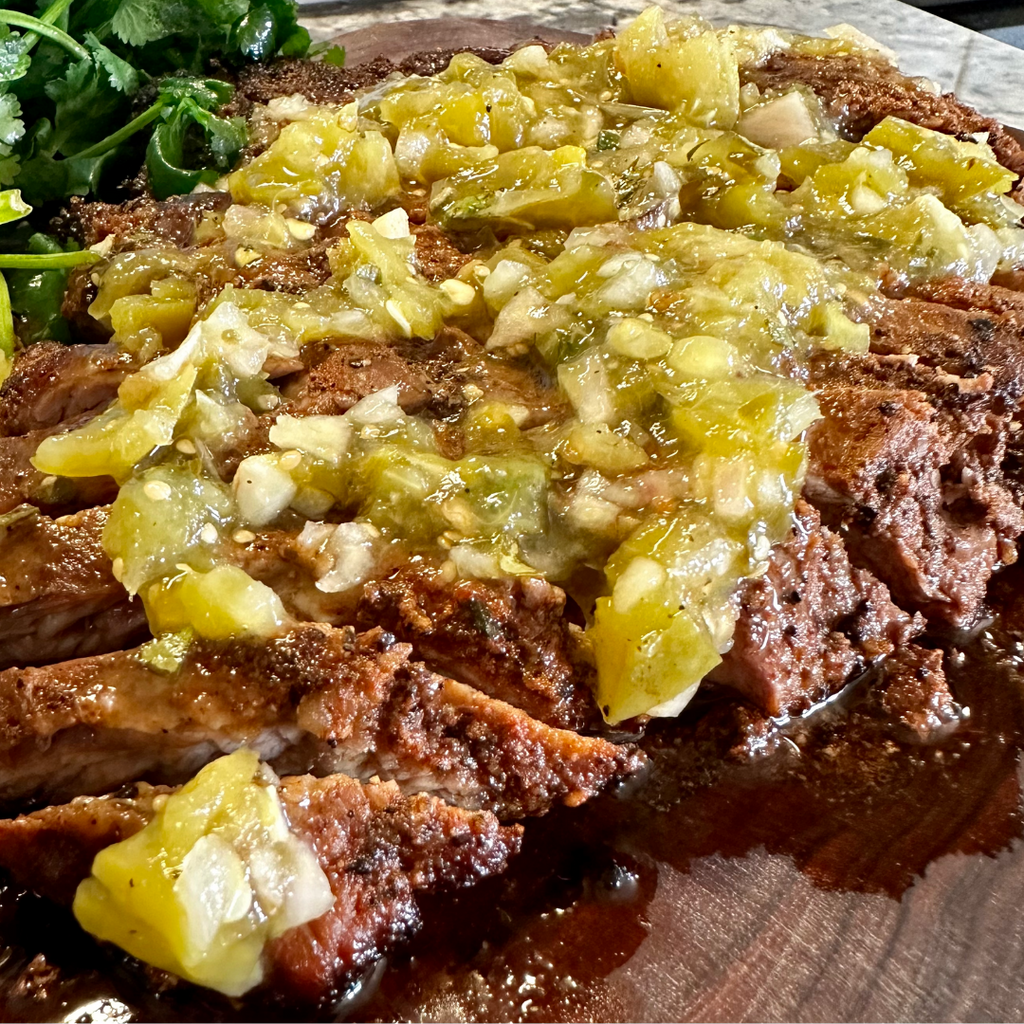 Buffalo Flank Steak with Tomatillo Salsa