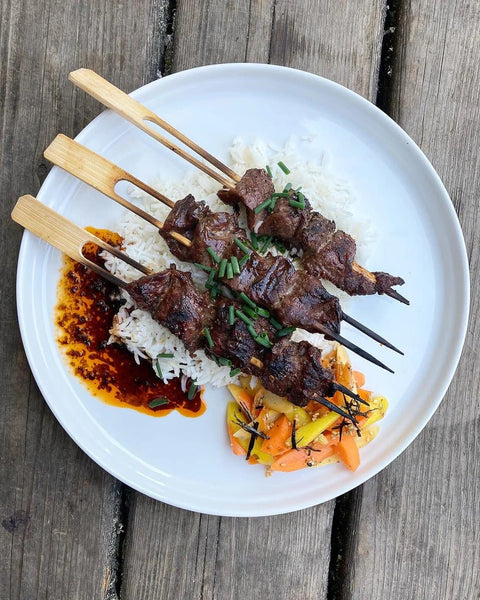 Elk Ribeye Yakitori Skewers - Jackson Hole Buffalo Meat