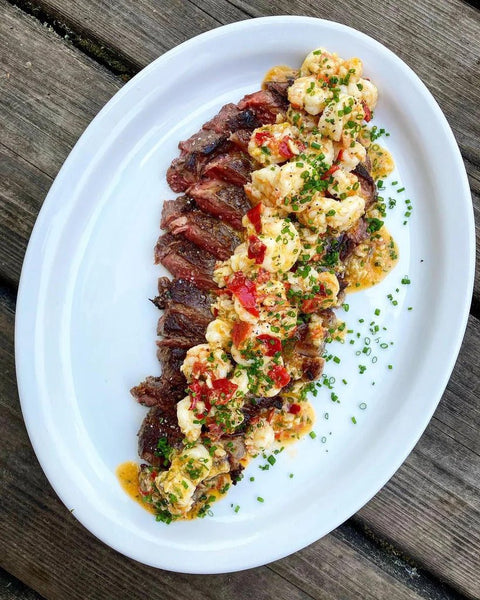 “Turf n Surf” Buffalo Ribeye & Calabrian Chili Wild Gulf Shrimp Scampi - Jackson Hole Buffalo Meat