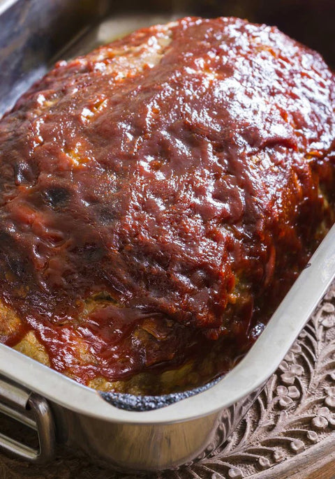 Cooked buffalo meat loaf in pan 
