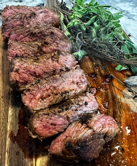 bison new york strip steak cooked