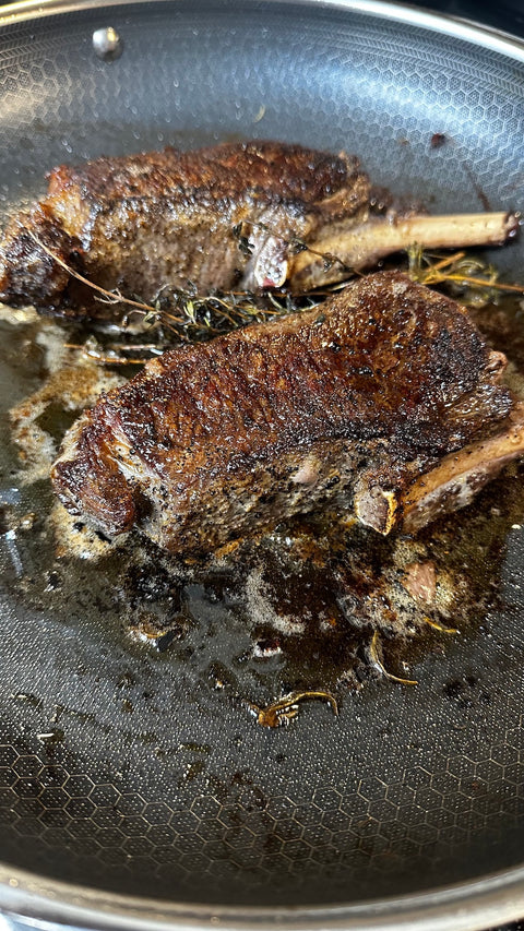 Pan Seared Elk Rib Chops with Garlic and Herb Butter