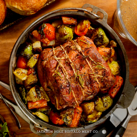 Buffalo Pot Roast with vegetables in pot