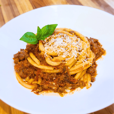 Bison and Roasted Tomato Bucatini - Jackson Hole Buffalo Meat