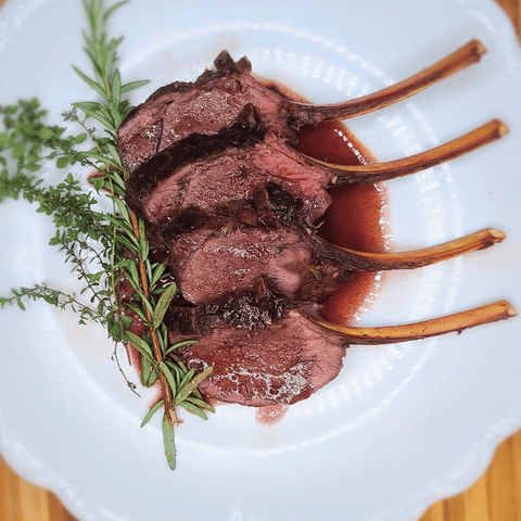 Elk Rack on plate with sauce