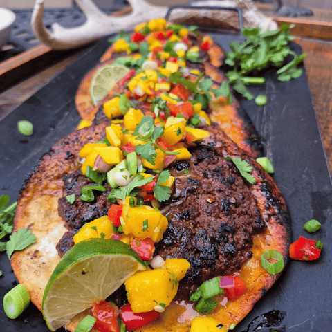 venison smash taco with mango salsa